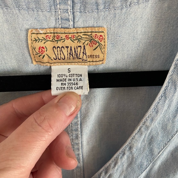 Sostanza Light Blue Denim Dress Size Small Country Western‎ Cottagecore Garden - Picture 3 of 5